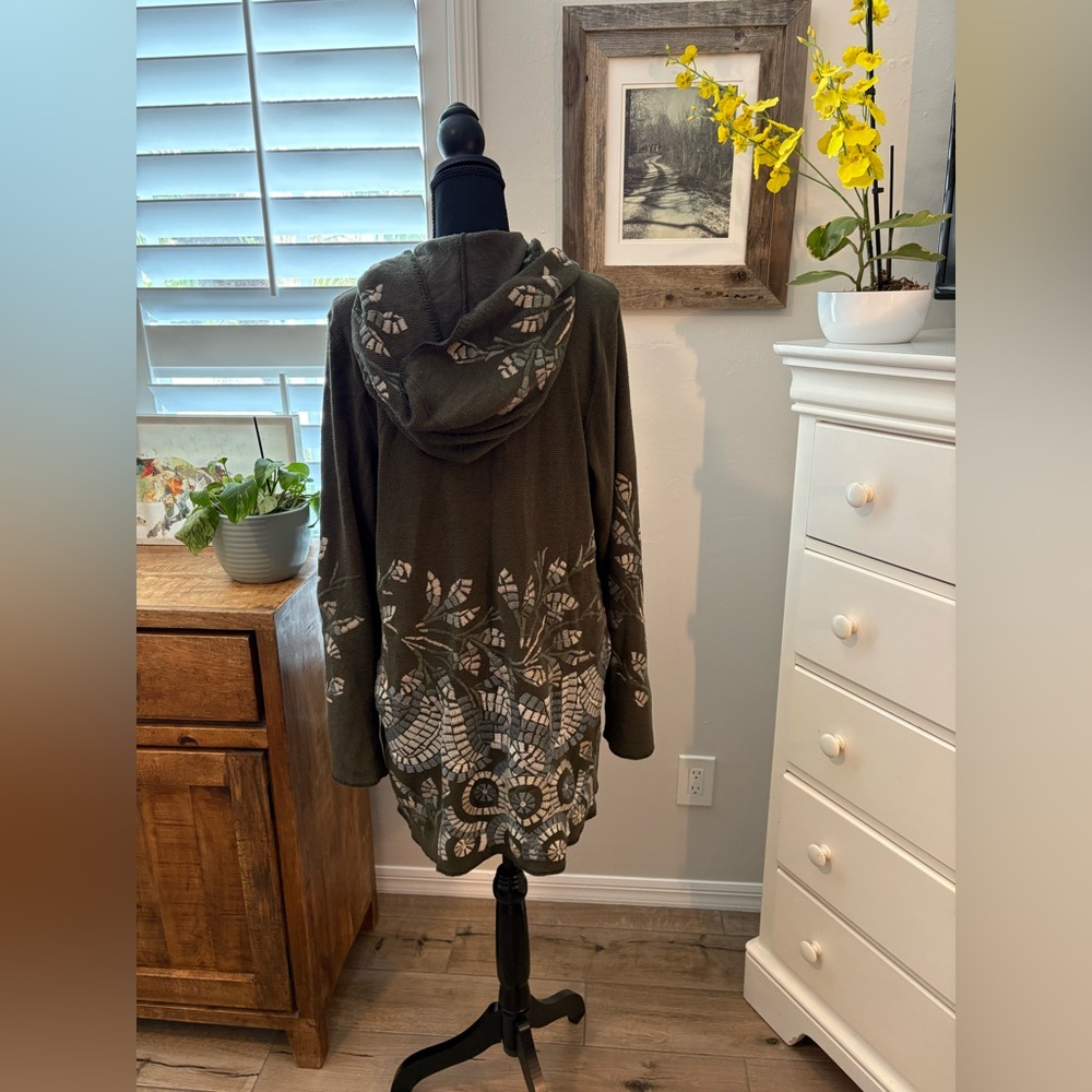 JOHNNY WAS XL Olive Green Hooded Women's Sweater Cardigan - Picture 4 of 11